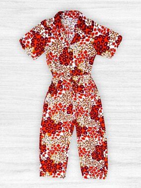 Her Pony The Label Orange Floral Retro Boho Romper Jumpsuit AU 16 US 10/12